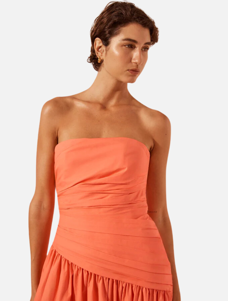 Clothing Strapless Tiered Maxi Dress - Coral