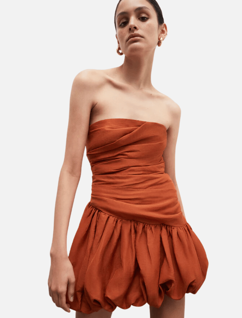 Clothing Celeste Strapless Bubble Mini Dress - Rust