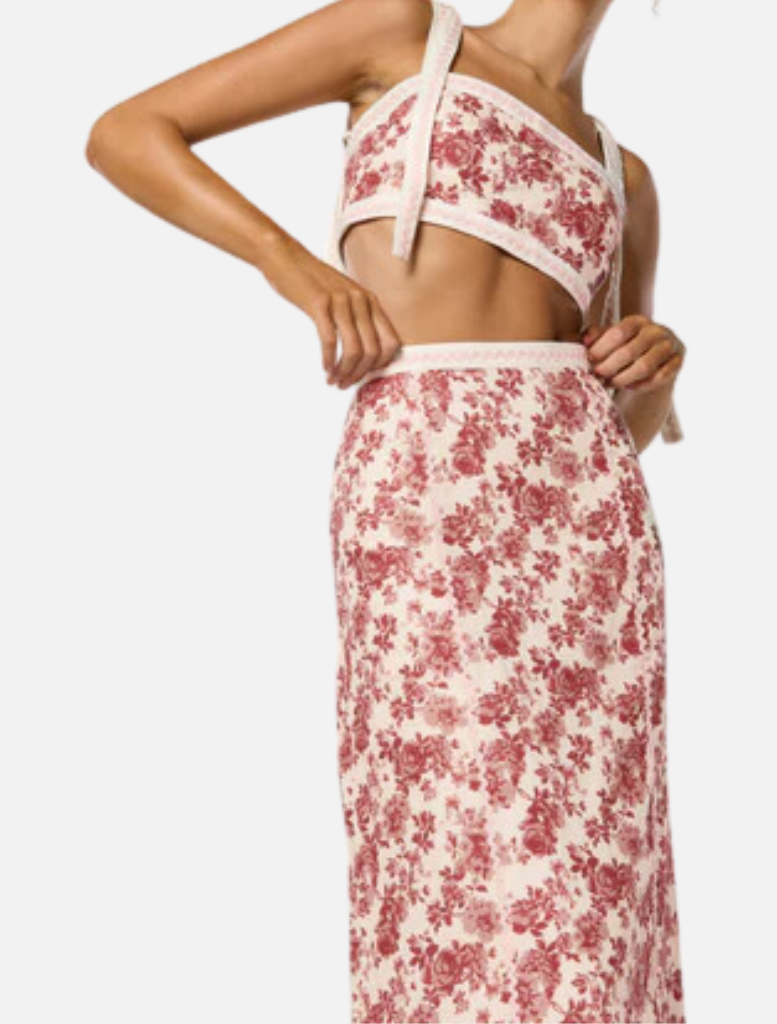 skirt Cherri Midi Skirt - Red Floral Print