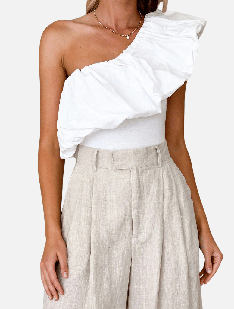 Daisie One Shoulder Bodysuit - White - Insurge Clothing