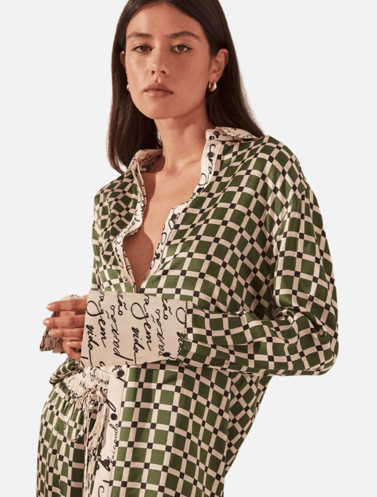 Clothing Kahlo Silk Contrast Relaxed Shirt - Fern/Multi