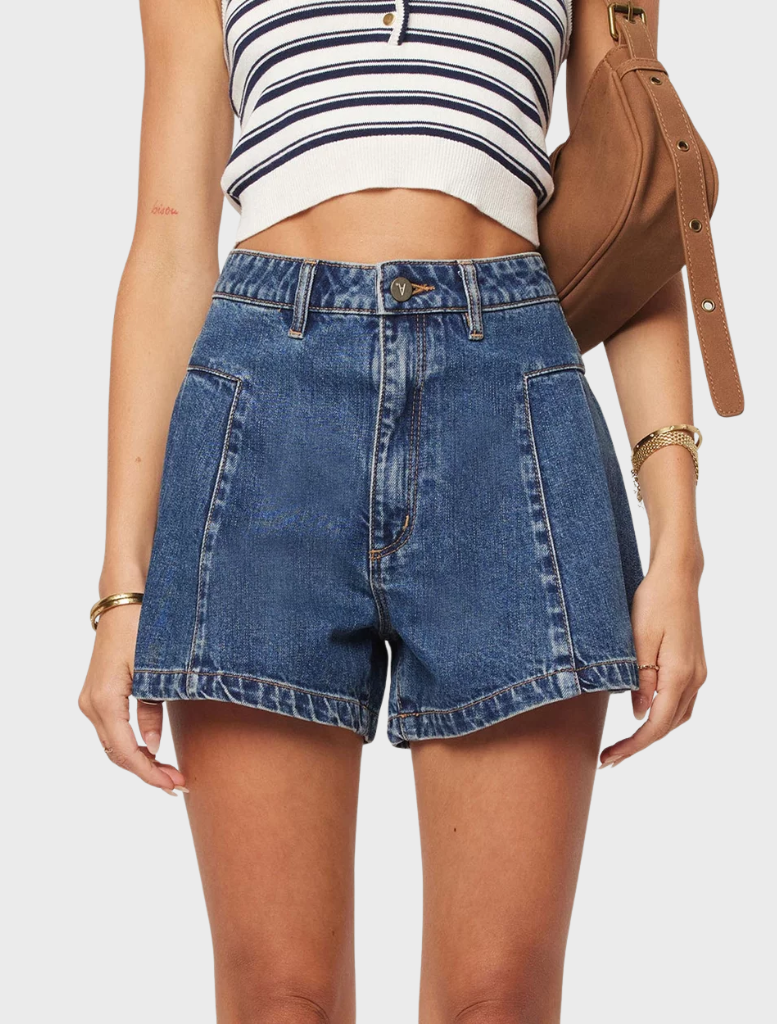 Mid blue pleated shorts from Bella, featuring a stylish design suitable for casual or semi-formal occasions.