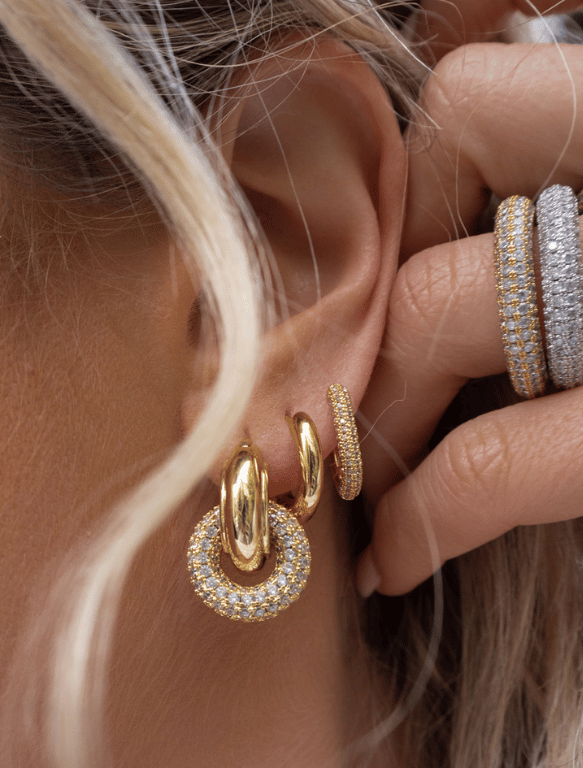 Accessories Pave Interlock Hoops - Gold