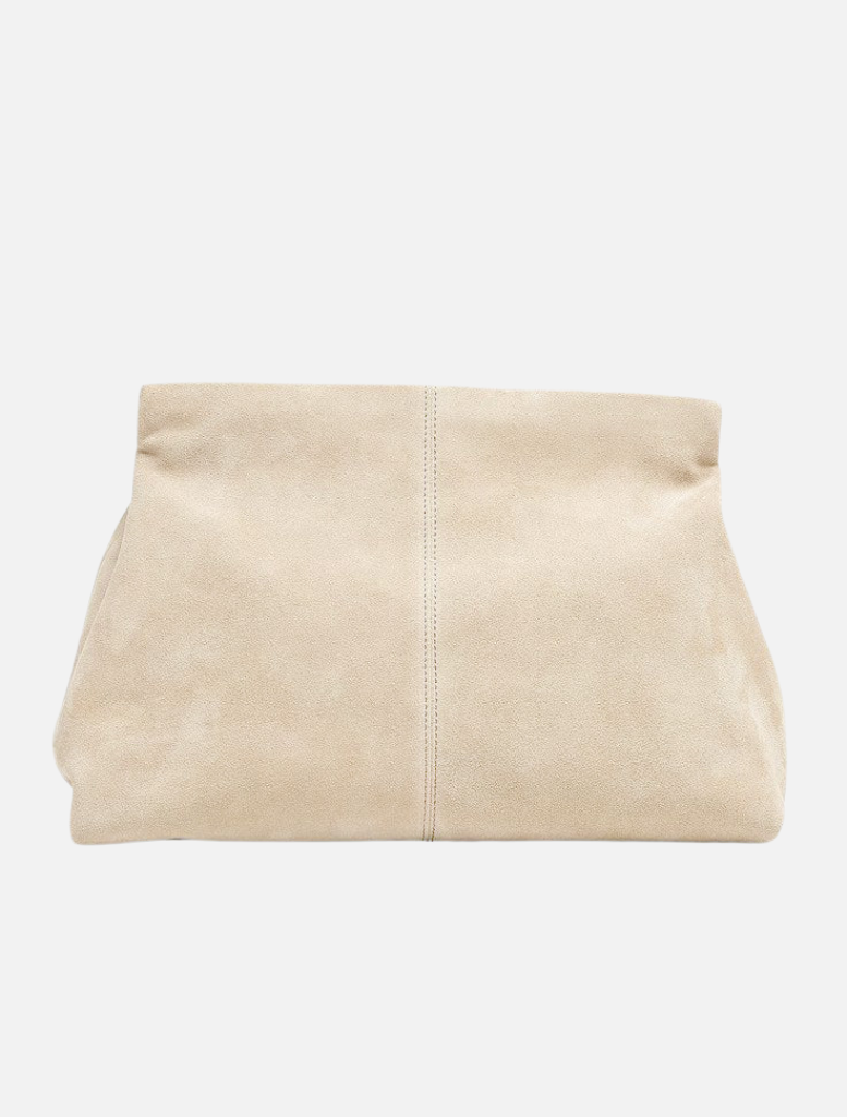 Beige clutch bag on a white background