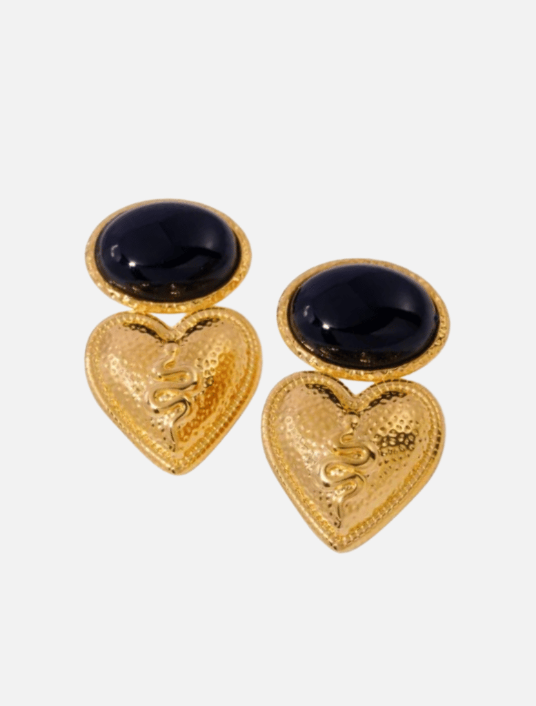 Accessories Evie Heart Hammer Snake Pattern Earrings - Gold