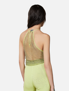 Clothing Rhinestone Crew Neck Mesh Top - Asparagus