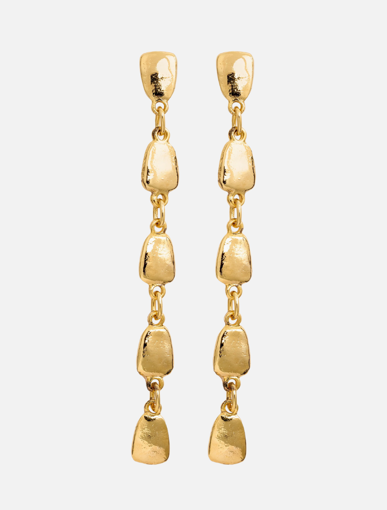 Gold earrings with a chain design on a white background Tears On My Own Earrings by Susmies