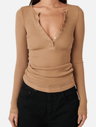 Clothing Xavier Button Top - Latte