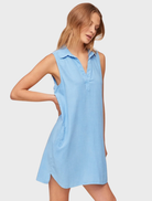 Tidal blue sleeveless A-line dress, designed for comfort and style, perfect for summer events or casual outings.
