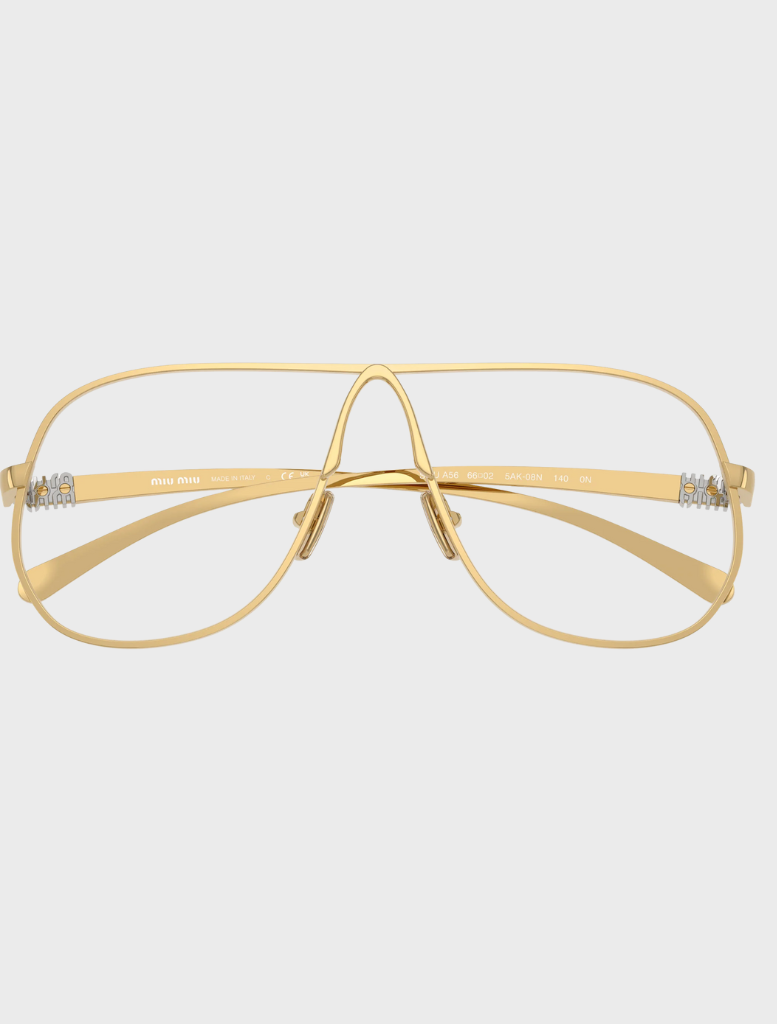 Gold MU A04S 5AK08N eyewear with a clear blue light filter, combining elegance with eye protection.