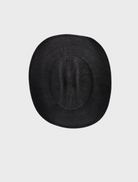 Black Addison Cowboy hat with a wide brim and decorative stitching, ideal for western-themed outfits and events.