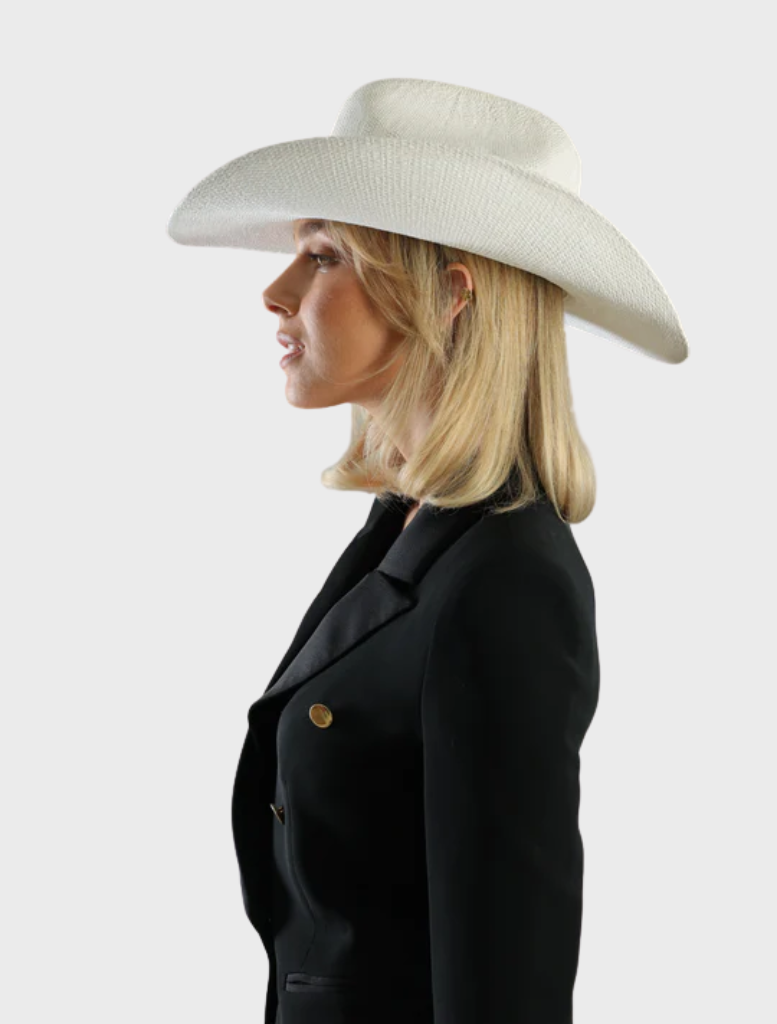 White fedora by Addison Racewear, showcasing a refined design suitable for both racing and everyday use.