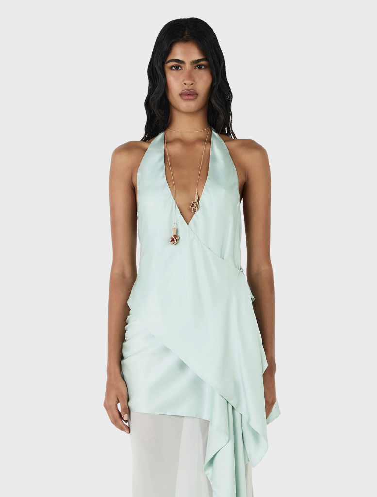 Aisling halter top in seafoam color, featuring a stylish design suitable for casual or dressy occasions.