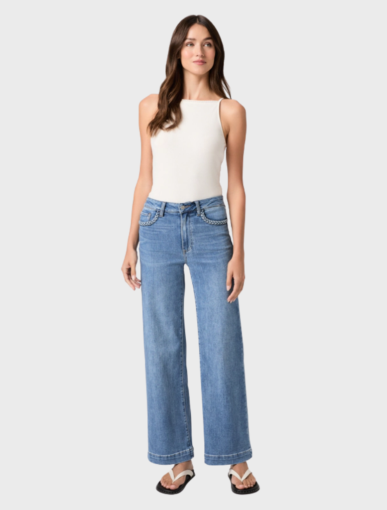 Anessa 31 Wide Leg Jean in Encino, featuring a relaxed fit and stylish wide leg design for a modern look.
