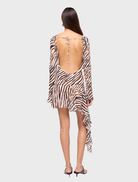 Gigi long sleeve mini dress with an eye-catching zebra animal print, combining elegance and fun.
