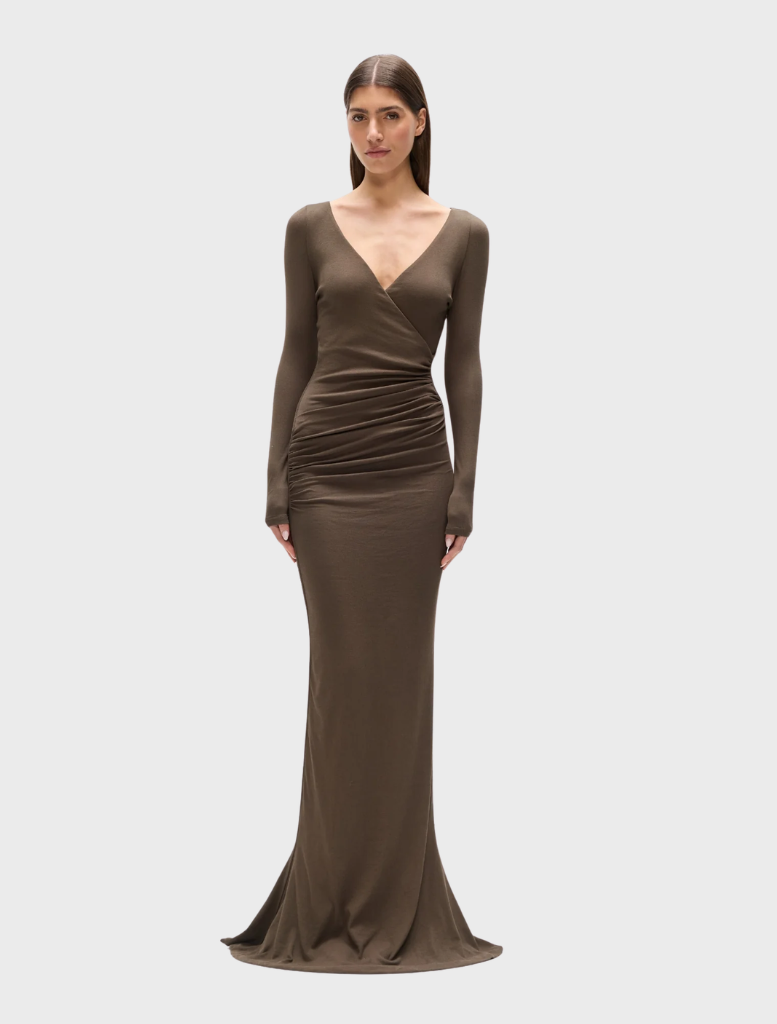 Anya maxi dress in a martini color, featuring a flowing silhouette and elegant design suitable for various occasions.