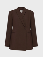 Tailored double-breasted blazer in rich Ristretto shade, perfect for enhancing formal attire with a touch of sophistication.