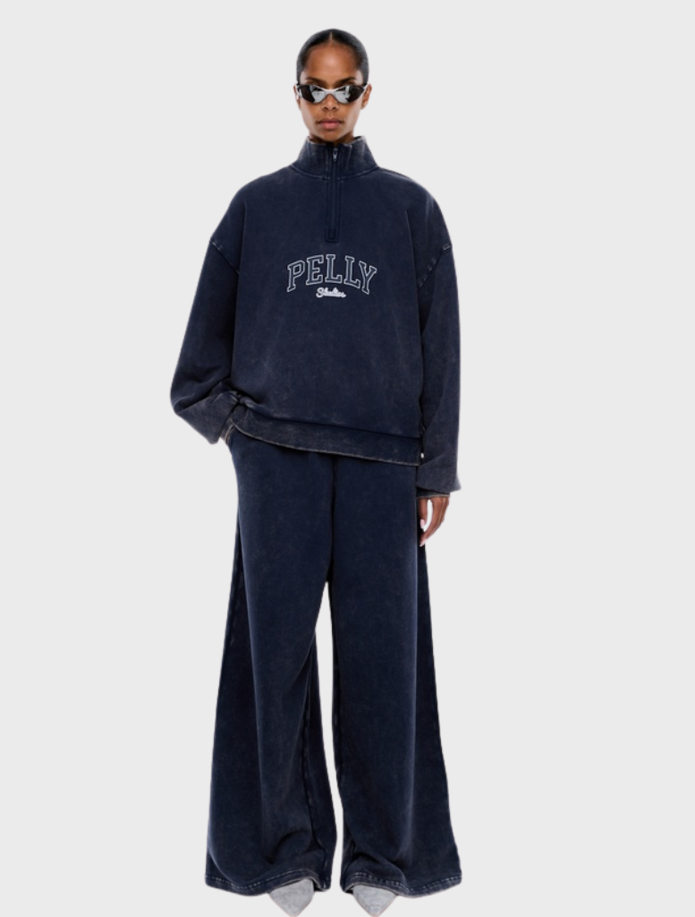 Asher Quarter Zip in Washed Ink, showcasing modern design and classic styling by Australian label ENA PELLY.