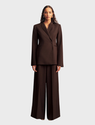 Tailored double-breasted blazer in a rich Ristretto hue, showcasing a refined silhouette and stylish lapel details.