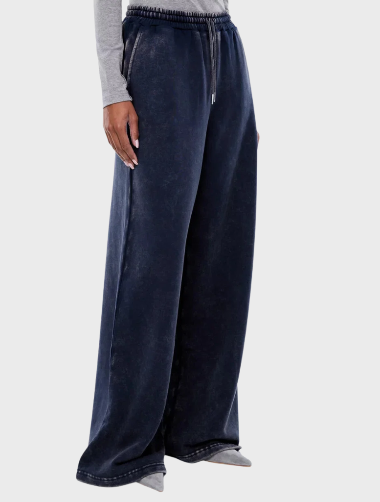 Asher track pant in washed ink color, featuring a relaxed fit and elastic waistband for comfort and style.