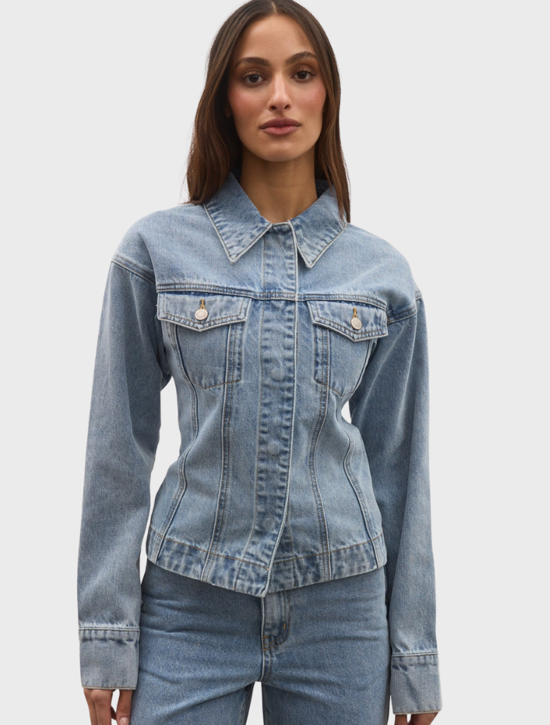 Aven Denim Jacket in Atlanta, featuring a classic design with a fitted silhouette and stylish pockets.