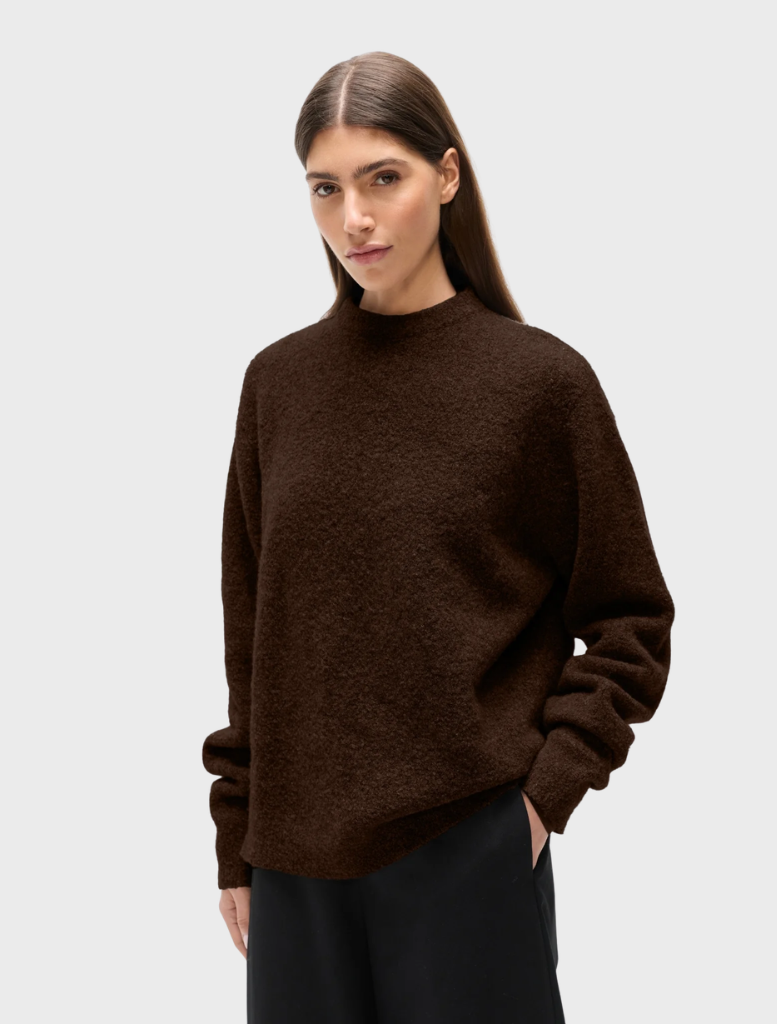 A soft crew neck sweater showcasing a bear motif, suitable for relaxed outings and everyday wear.
