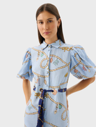 Berkeley Dress featuring a Fortuna motif, designed with a chic silhouette and vibrant colors, perfect for special events.