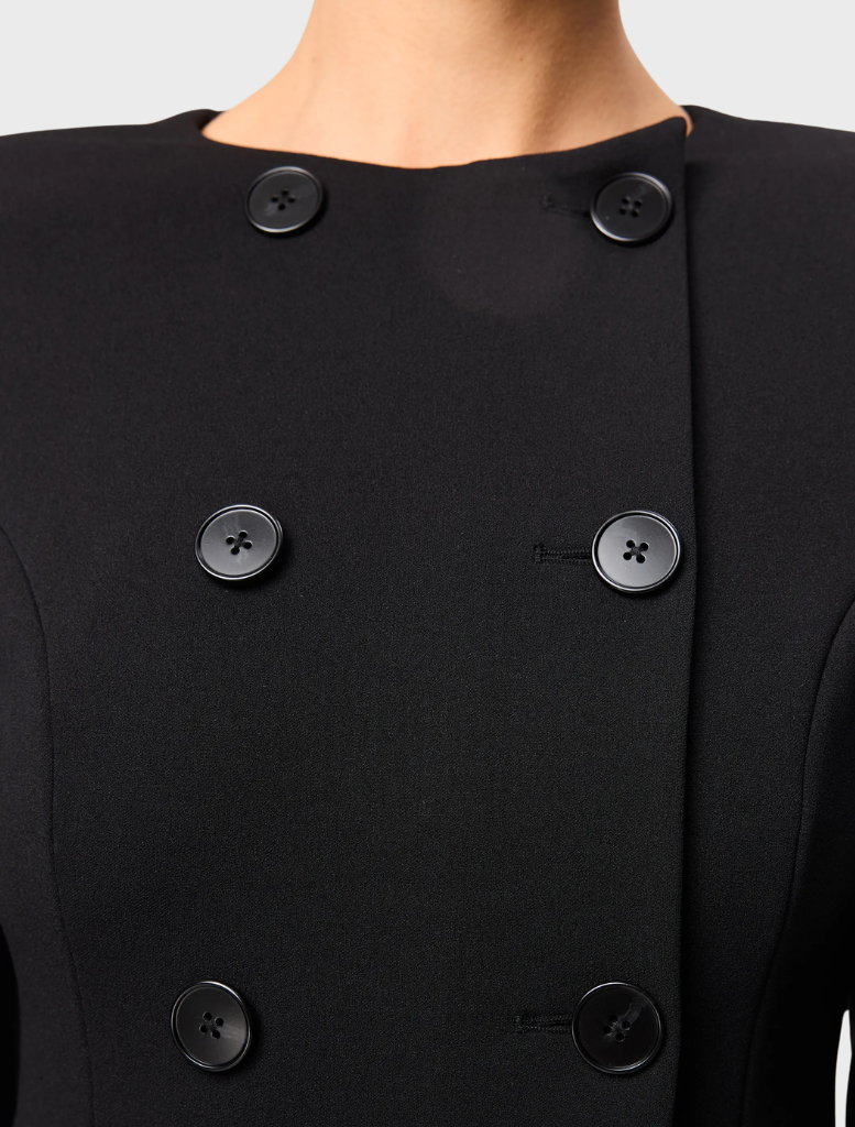 Elegant black mini dress with a fitted design and short sleeves, ideal for various occasions.