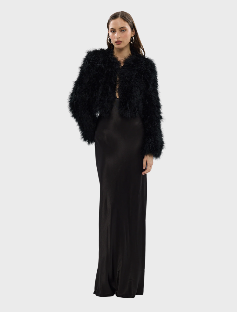 Stylish black crop jacket from Manhattan, designed for a contemporary look with a fitted silhouette.
