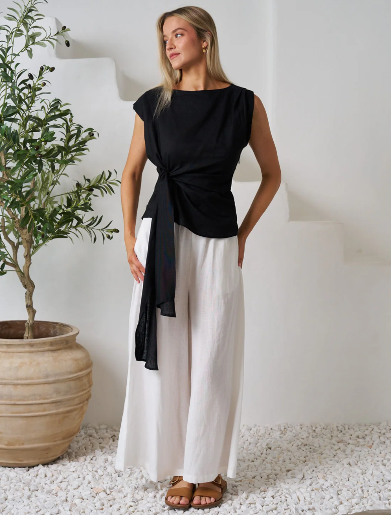 Elegant black top by Rihanna, showcasing a modern silhouette suitable for various outfits.