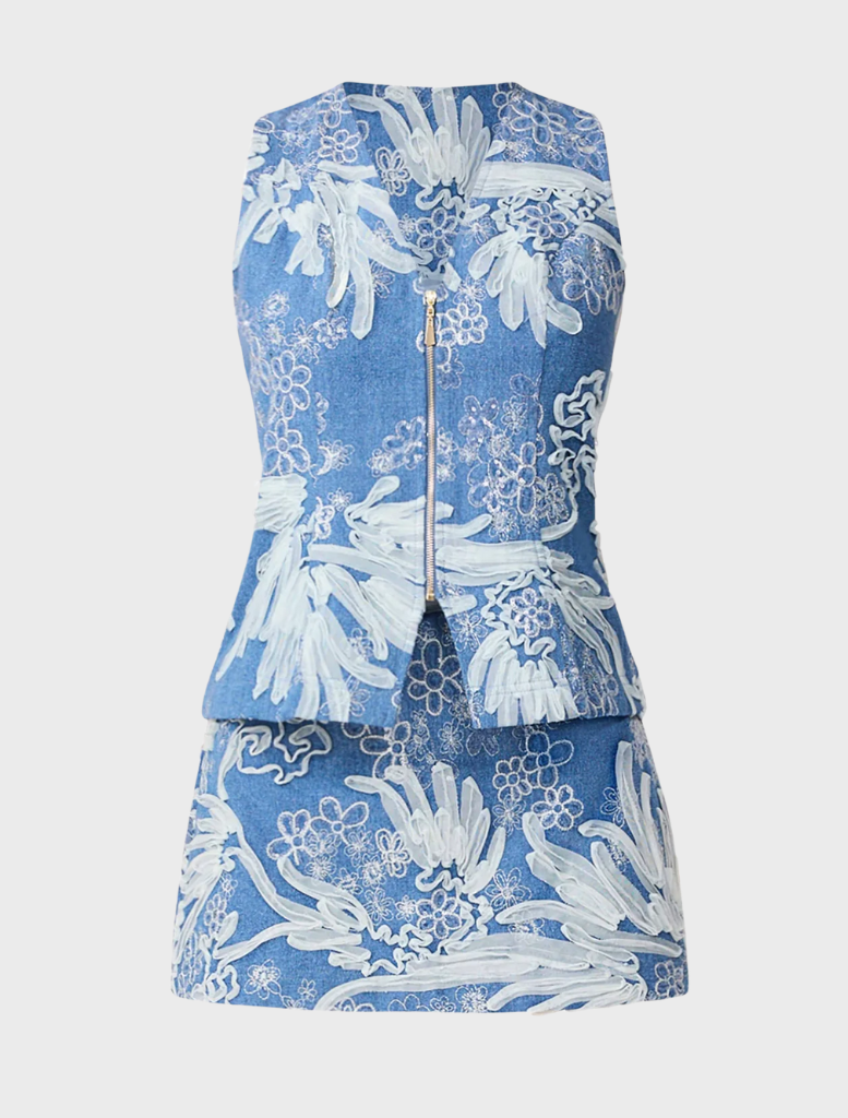 Blue and ivory Anneliese Denim Set, showcasing a modern and chic look for everyday outfits.
