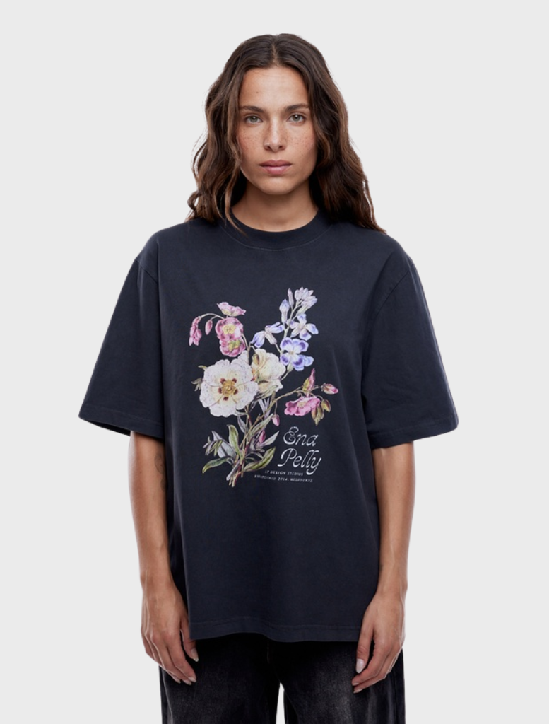 Vintage black Bouquet Tee featuring a floral design, perfect for casual wear and adding a touch of elegance.