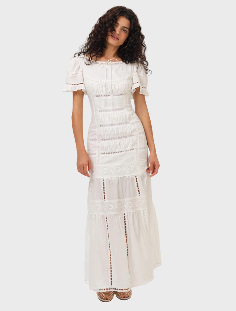 Stylish white maxi dress with a loose fit, suitable for casual wear and summer festivities.