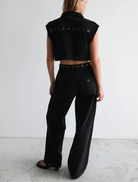 95 Mid Baggy in Brie Eyelet, designed with a relaxed silhouette and eyelet embellishments for a chic, casual style.