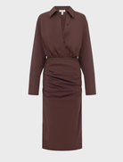 Fitted midi dress in Ristretto color, featuring a classic Campbell shirt design with a tailored silhouette.