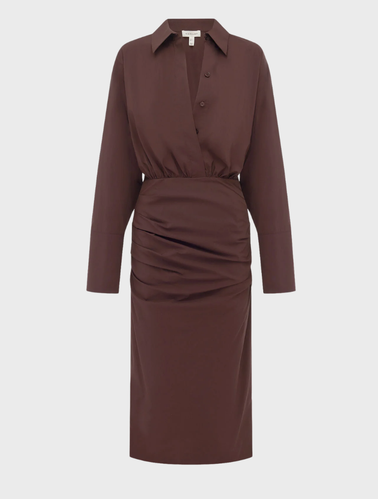 Fitted midi dress in Ristretto color, featuring a classic Campbell shirt design with a tailored silhouette.