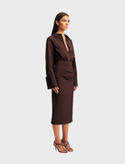 Elegant fitted midi dress in Ristretto, designed for a sophisticated appearance with a tailored and modern silhouette.