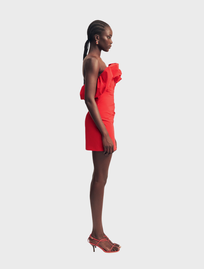 Goji strapless bubble mini dress featuring a tailored bodice and a playful, voluminous skirt, ideal for casual outings.