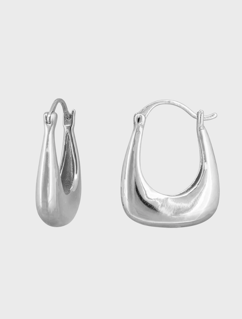 Silver Candice hoops earrings displayed on a white background, showcasing their elegant design and shiny finish.