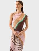 Stylish capri maxi dress with a striking tango stripe pattern, suitable for both casual and semi-formal events.