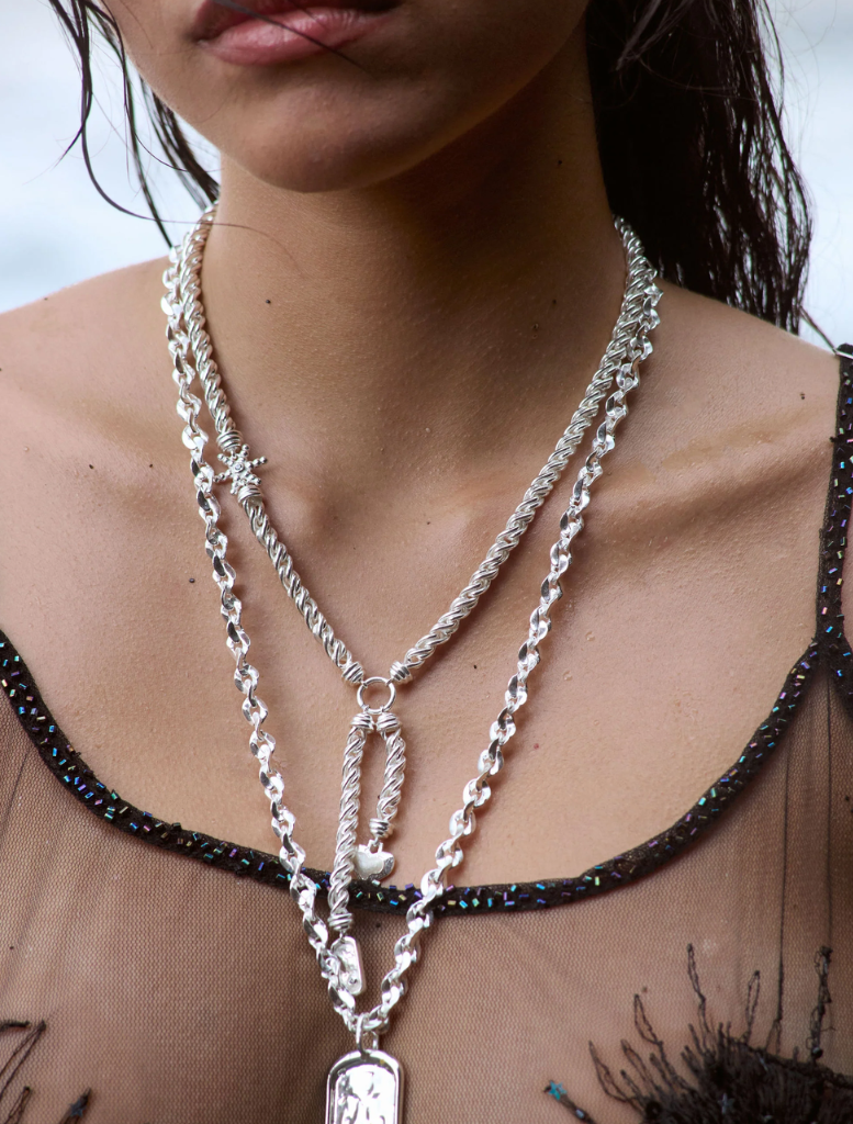 A sleek silver necklace named Cassia, showcasing a refined and modern aesthetic.