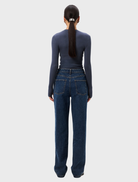 Stylish sapphire top with a smooth texture, round neck, and short sleeves, suitable for both casual and formal wear.
