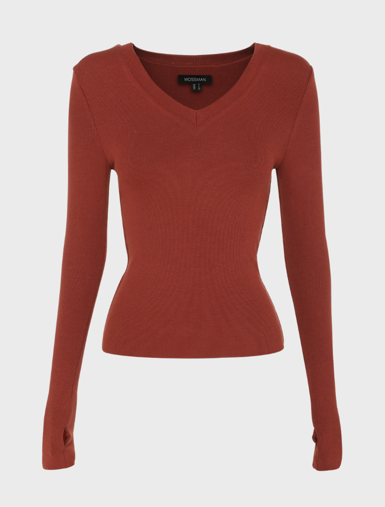 A rust Sedona Top shown on a hanger, showcasing its soft fabric and casual design with short sleeves.