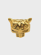 A gold plated ring featuring a detailed cheetah head design, showcasing elegance and charm.