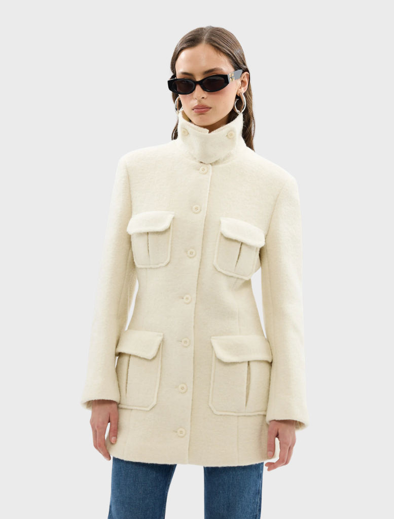 Ivory Franca Wool Blazer Dress featuring a tailored silhouette and elegant design, perfect for formal occasions.