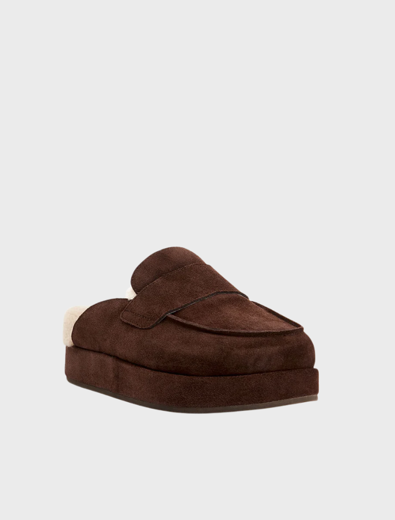 Burkley chocolate suede shearling boots showcasing a luxurious texture and warm lining, perfect for cold weather.