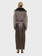 Ruby wool knit cardigan in chocolate marle, designed for warmth with an open front and a chic, casual look.