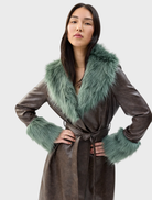 Chocolate Sage Empathy Coat, showcasing a modern silhouette and cozy material, ideal for autumn outings.