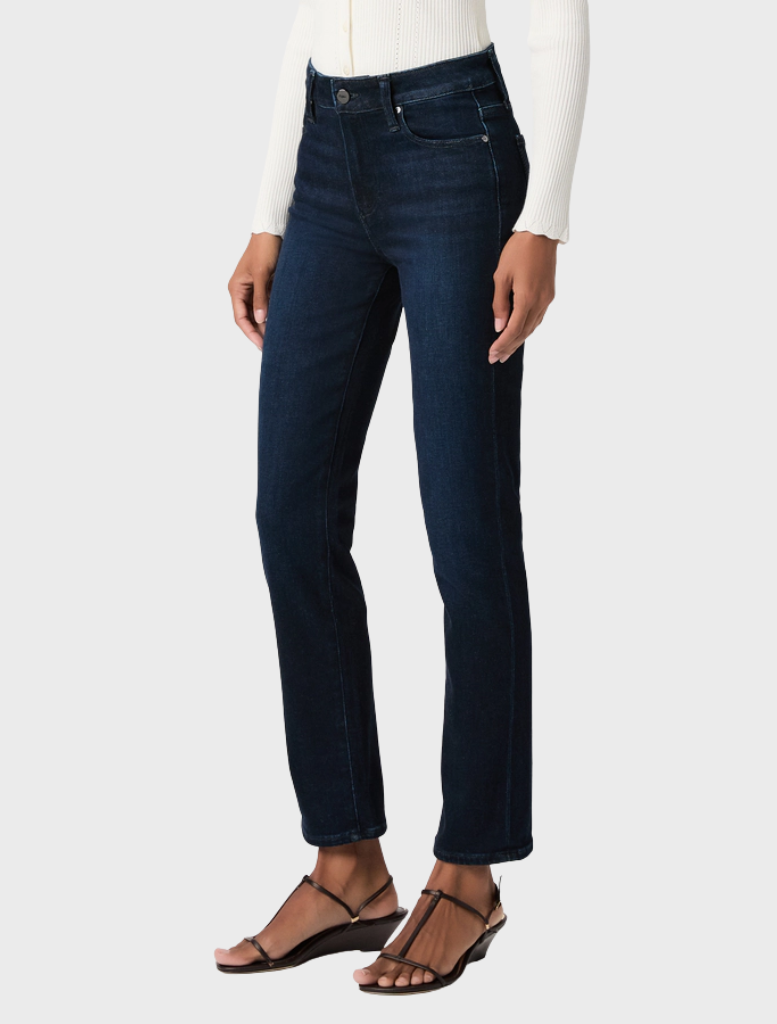 Close-up of Cindy Straight Jeans, highlighting the fabric texture and straight leg silhouette in a stylish display.