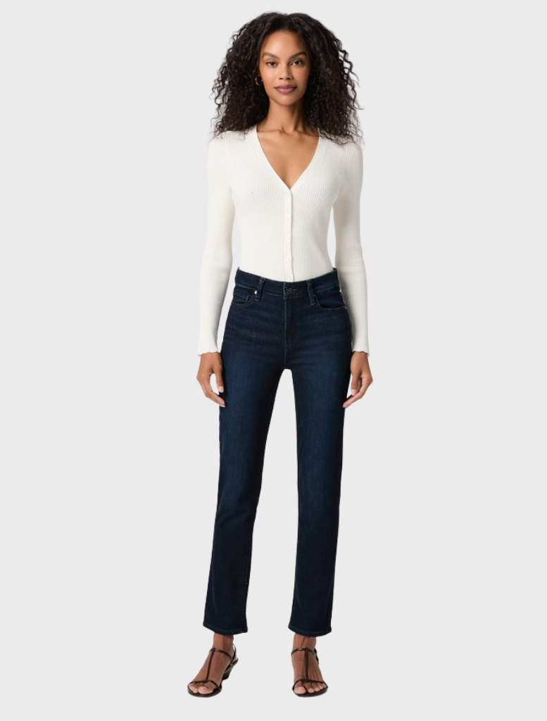 Cindy Straight Jean displayed on a mannequin, showcasing a classic denim design with a straight leg cut.
